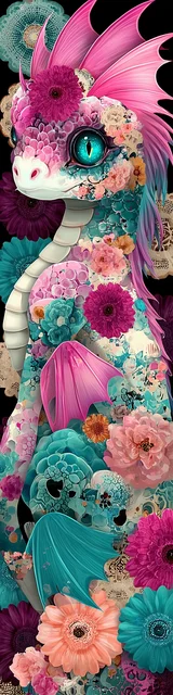 Free printable dragon bookmark featuring pink fin dragon